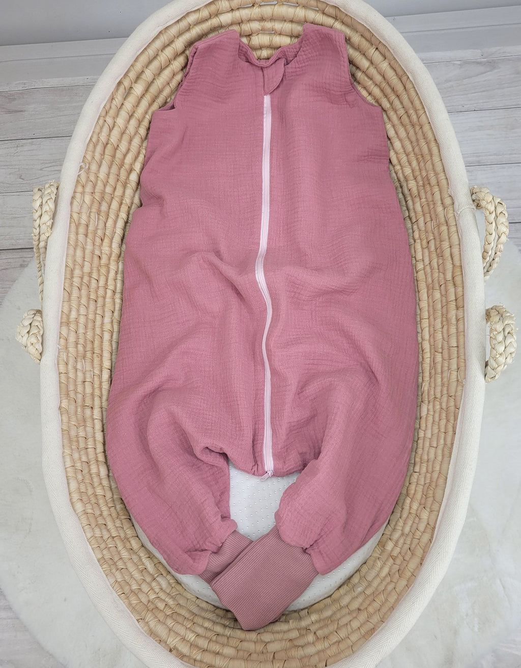 Muslin baby sleeping bag with legs L 9-24 months for summer TOG 1.0 - retro pink