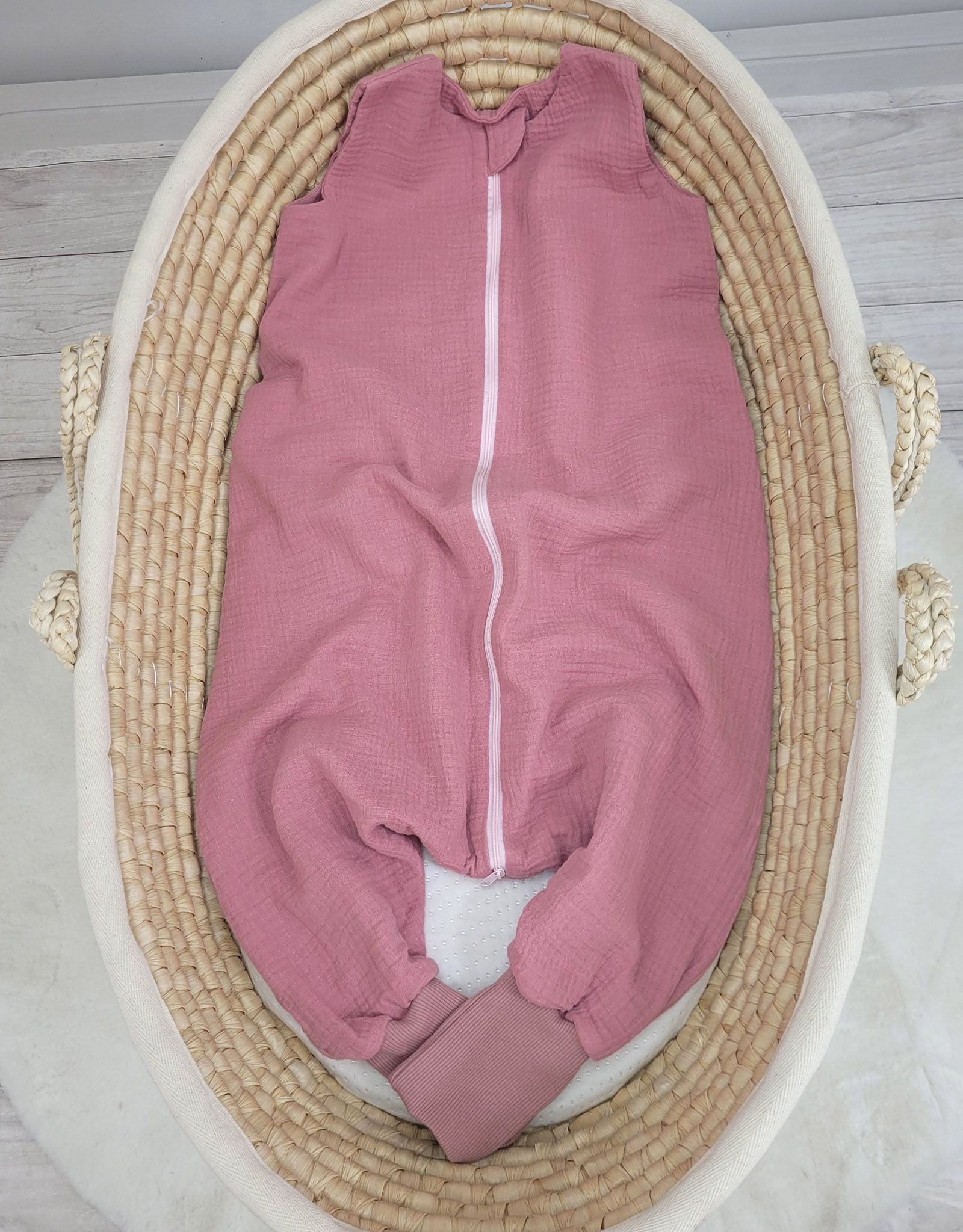 Muslin baby sleeping bag with legs L 9-24 months for summer TOG 1.0 - retro pink