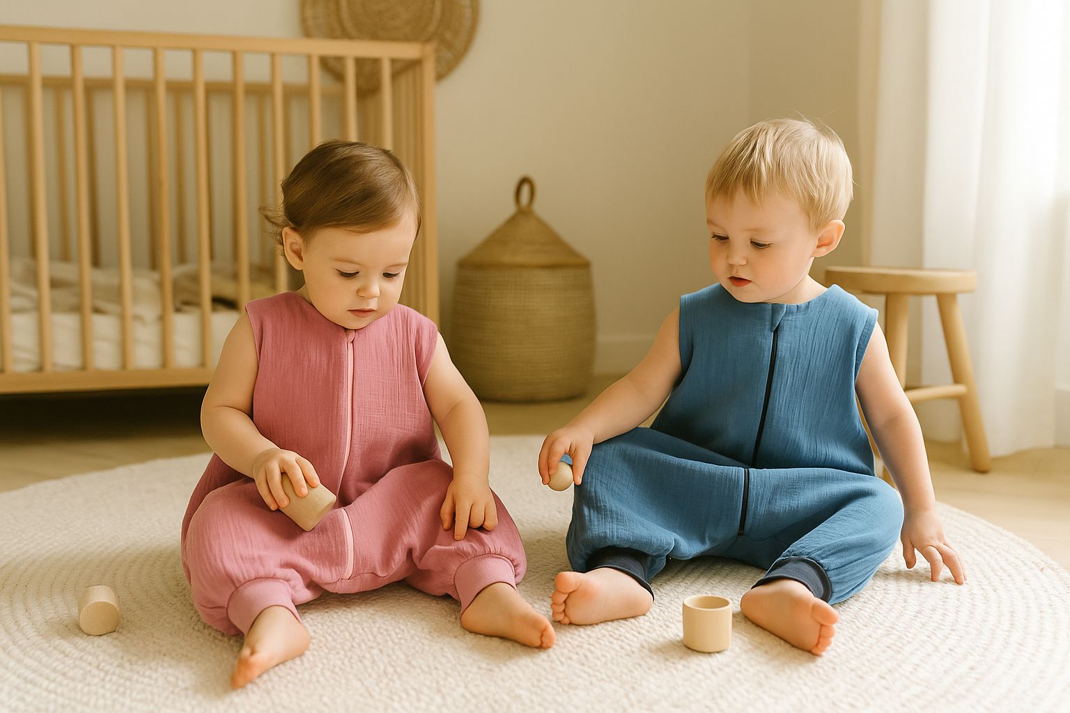 Muslin baby sleeping bag with legs L 9-24 months for summer TOG 1.0 - pastel blue