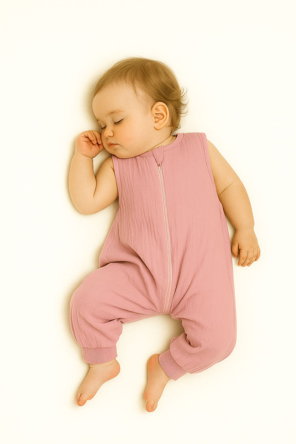 Muslin baby sleeping bag with legs L 9-24 months for summer TOG 1.0 - pastel pink