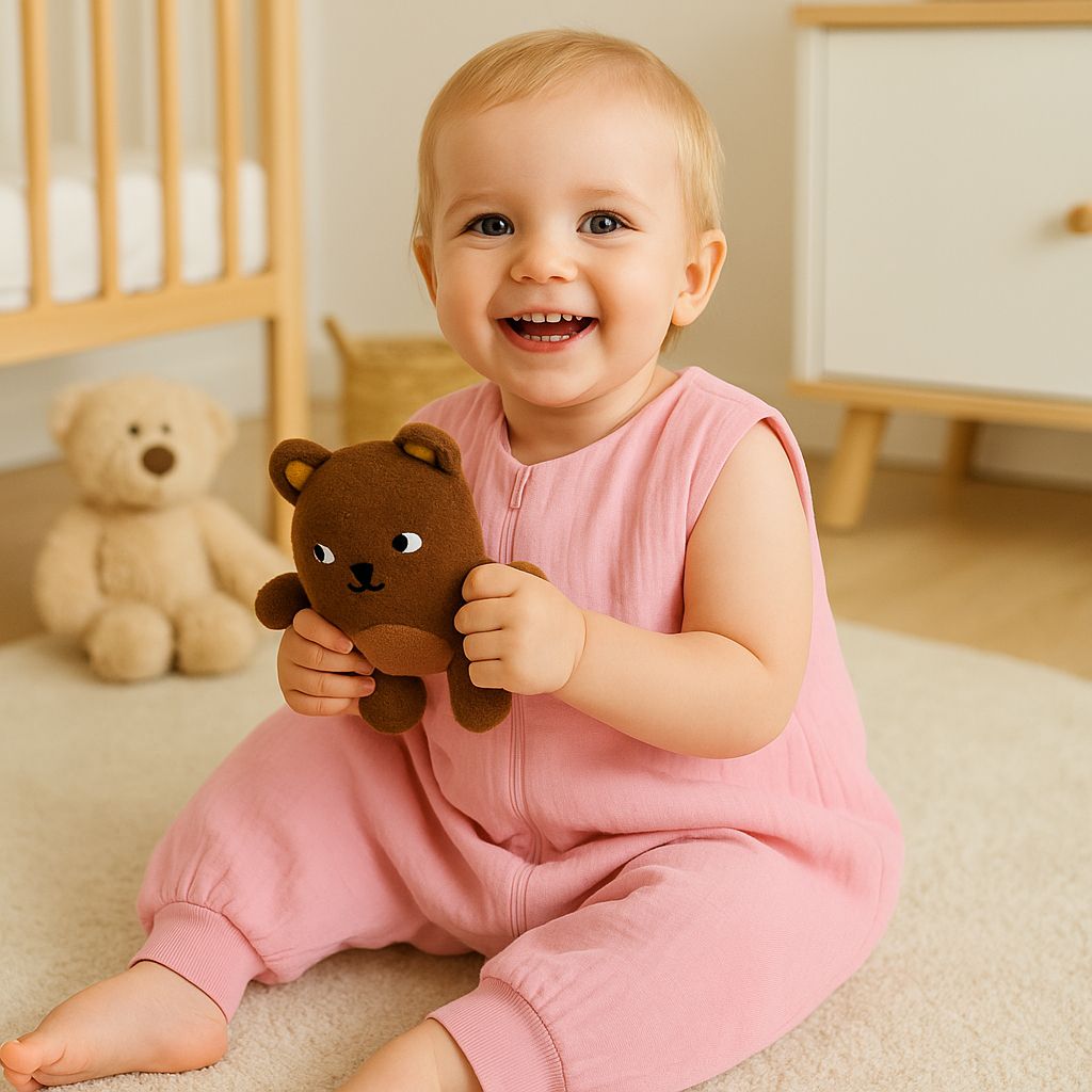 Muslin baby sleeping bag with legs L 9-24 months for summer TOG 1.0 - pastel pink