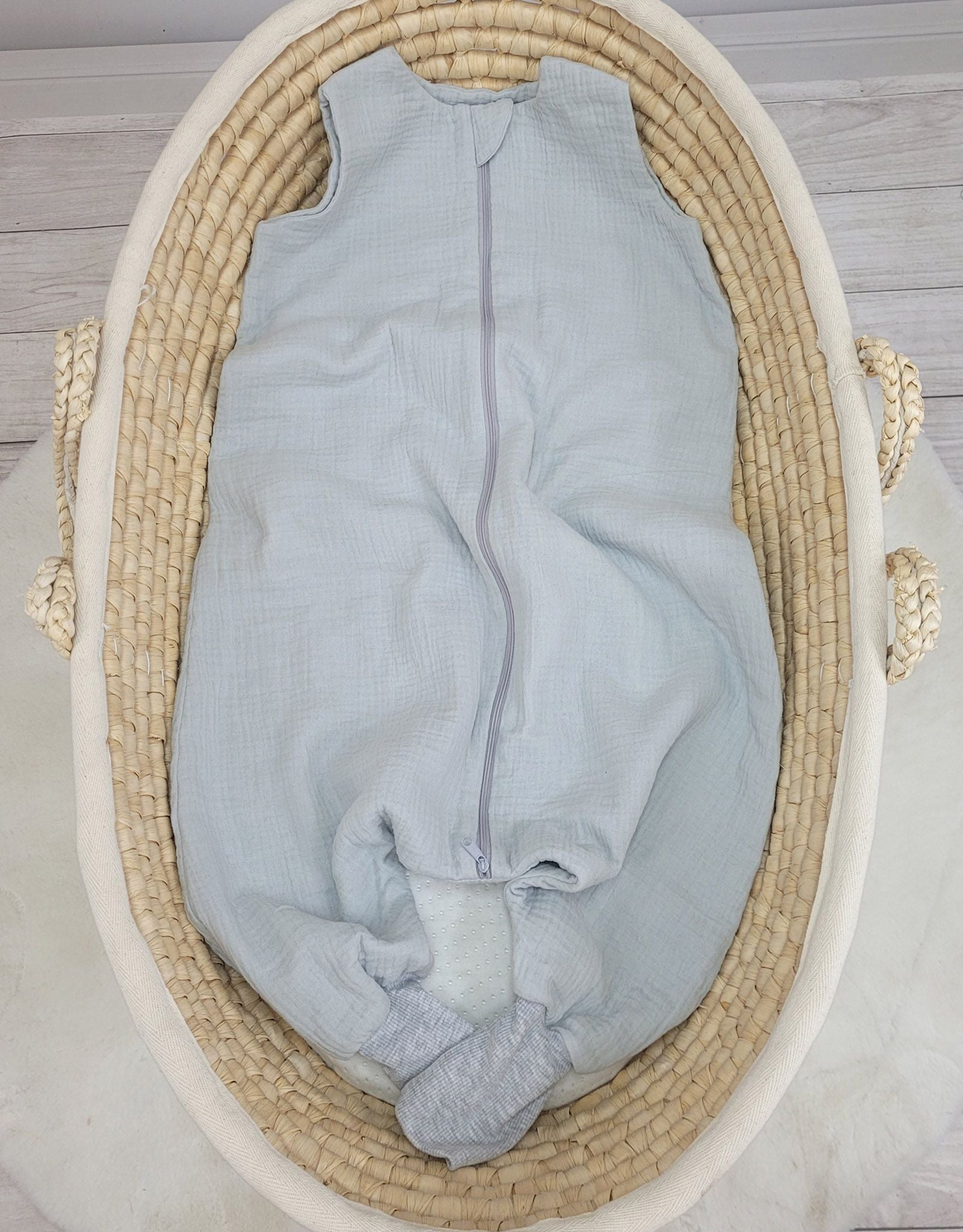 Muslin baby sleeping bag with legs L 9-24 months for summer TOG 1.0 - grey