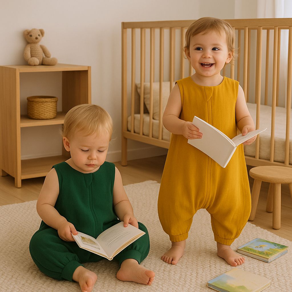 Muslin baby sleeping bag with legs L 9-24 months for summer TOG 1.0 - honey yellow