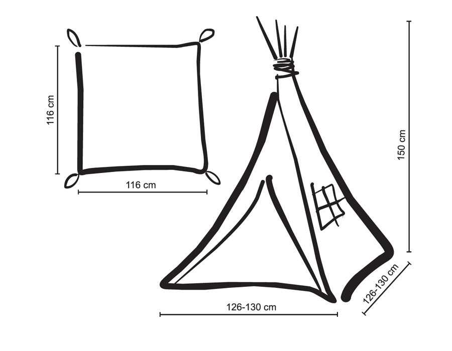 Teepee tent for kids +play mat + decorative feathers - Grey-blau stars/grey